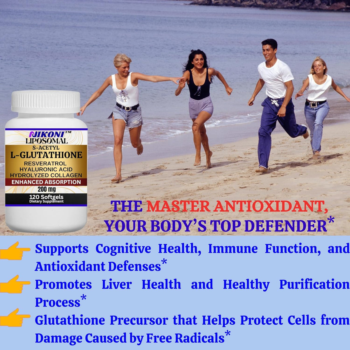 Nikoni Liposomal S-Acetyl L-Glutathione, Resveratrol, Hyaluronic Acid & Collagen - 500mg, 120 Capsules - görsel 9