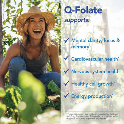 Patient One Q-Folate 800mcg - Active Methylfolate Supplement for Energy, Brain & Heart Health | 60 Capsules