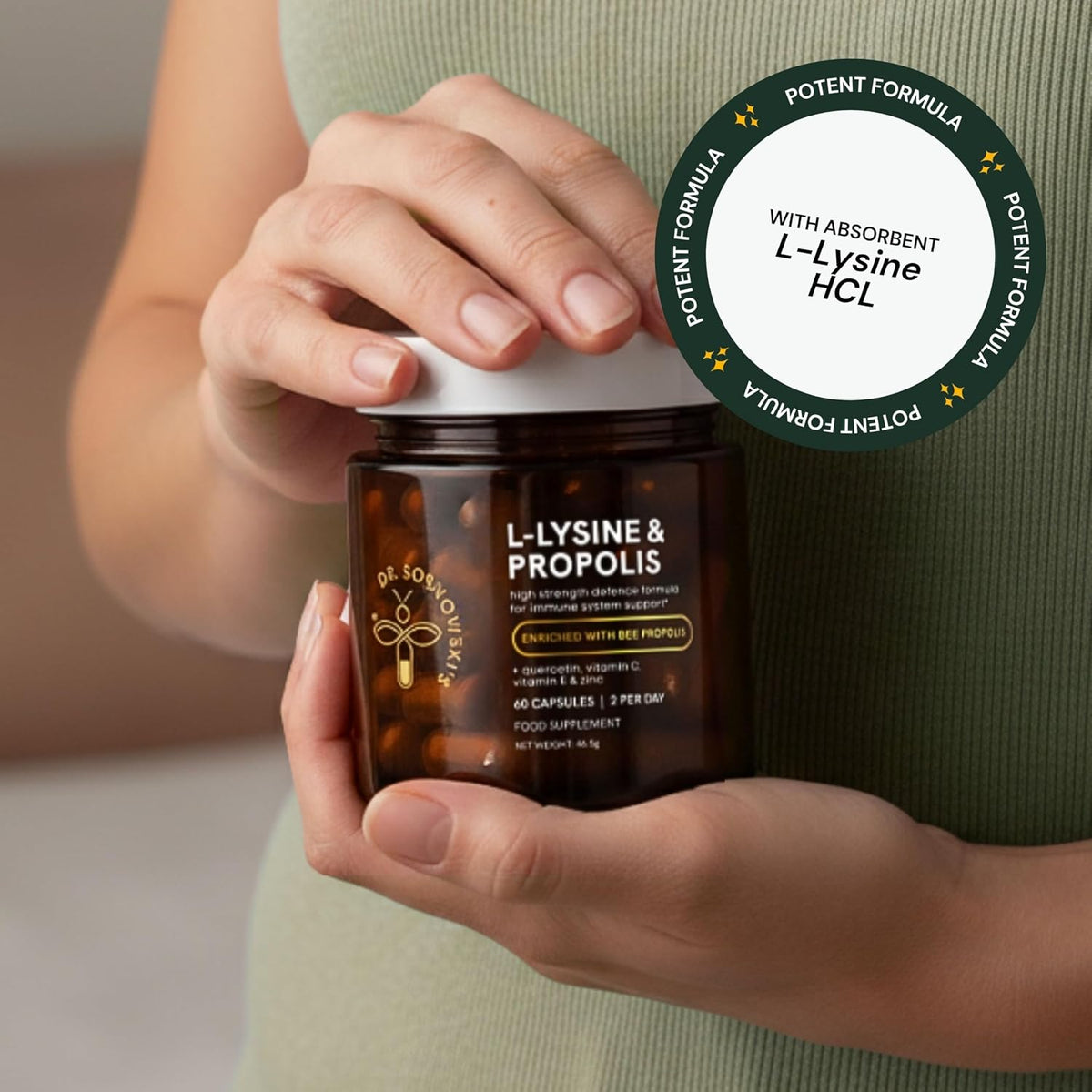 Dr Sosnowski's L-Lysine & Propolis Supplements | High Potency L-Lysine Immune Support Formula with 5:1 Propolis Extract, Quercetin, Vitamin C, Vitamin E and Zinc - görsel 4