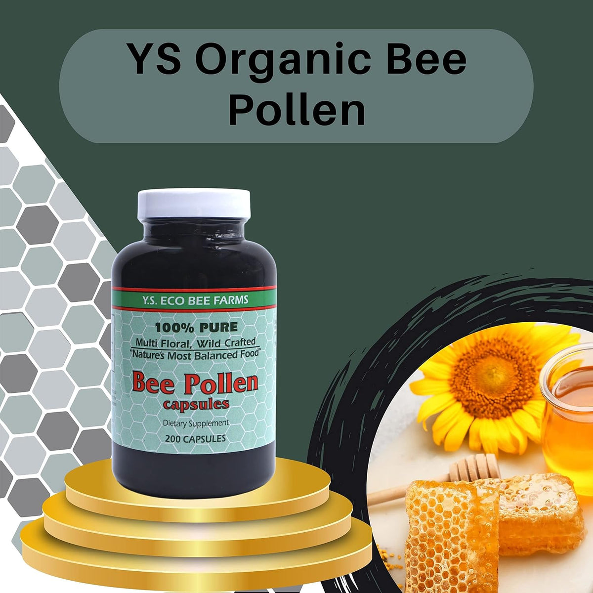 Y.S. Eco Bee Farms 100% Pure Wild Crafted Bee Pollen Capsules (200 Capsules) - görsel 3