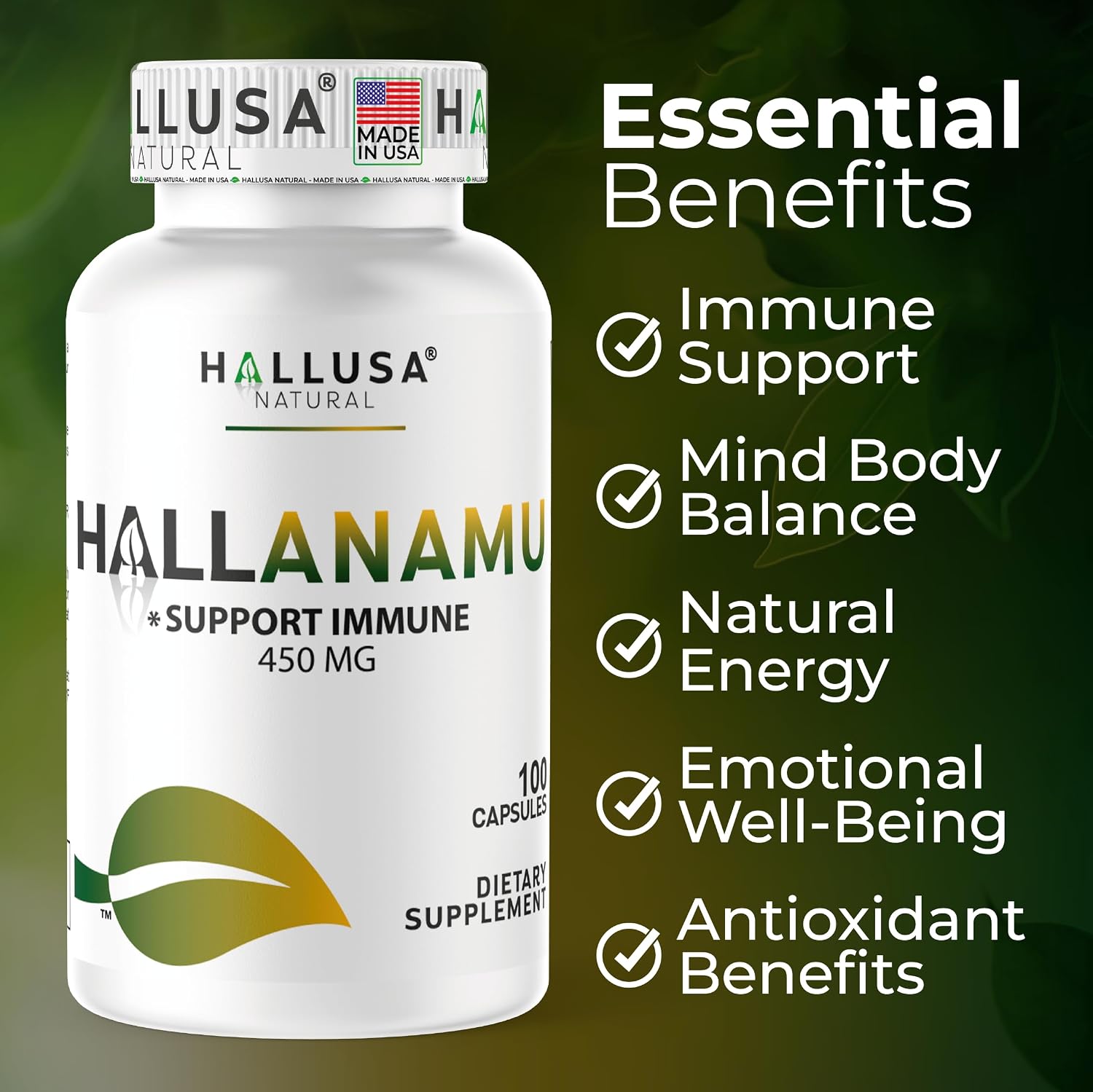 Hallusa Natural Anamu Root 450 mg – Petiveria Alliacea – Organic Anamu Capsules – Immune & Energy Support – 100 Capsules - görsel 2