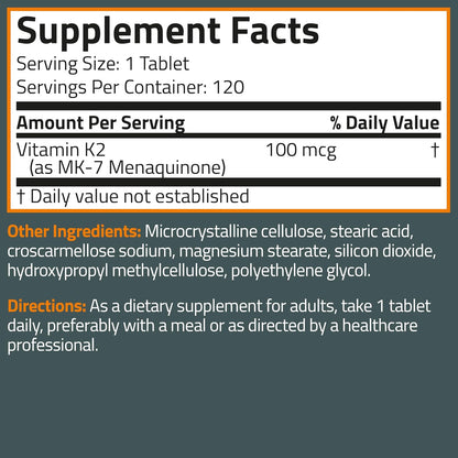 Bronson Vitamin K2 MK-7 100 mcg, 120 Tablets - Bone Health Support