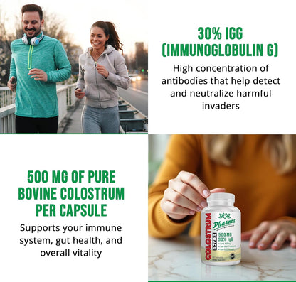 Bovine Colostrum Supplement - 30% IgG - Gut Health, Immune Support & Muscle Recovery - 60 Capsules