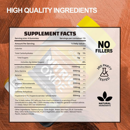Nitric Oxide Supplements for Men - Citrulline Malate, Beta Alanine, Betaine - 120 Capsules