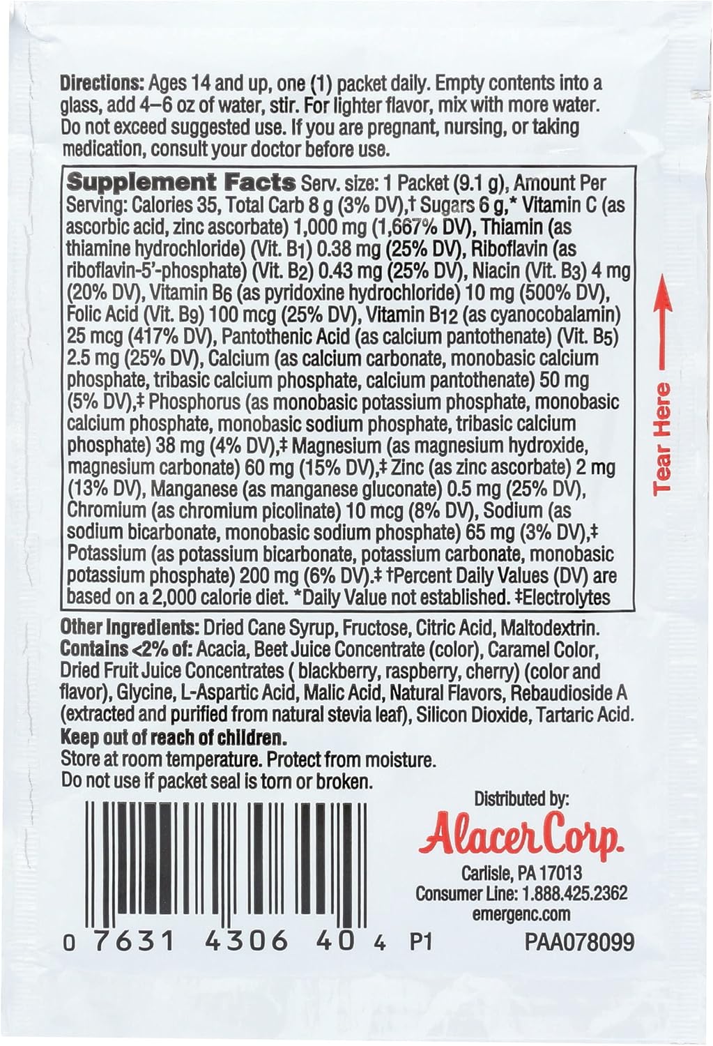 Alacer Emergen-C Raspberry Vitamin C Sachets, 9g (Single Sachet) - görsel 2