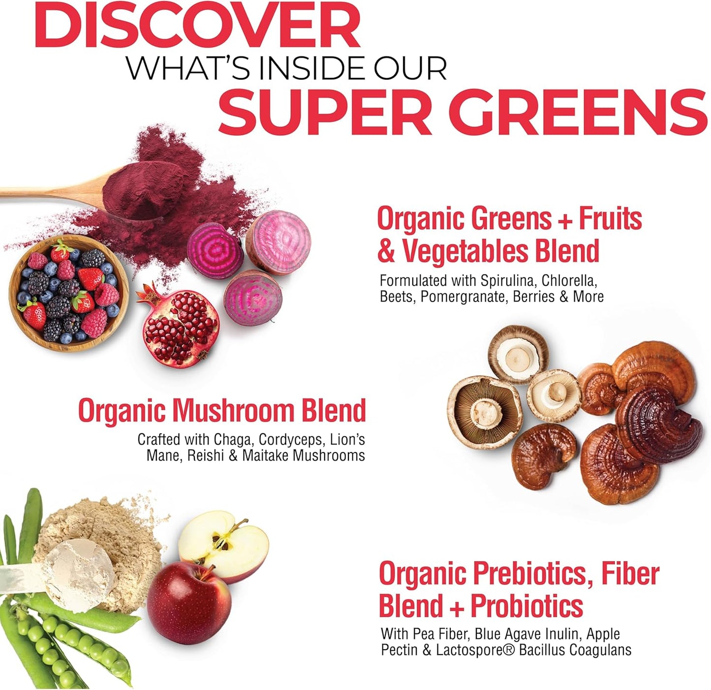 Country Farms Super Greens Power Pack - 50 Organic Superfoods with Probiotics, Unflavoured & Berry, 40 Servings - görsel 4