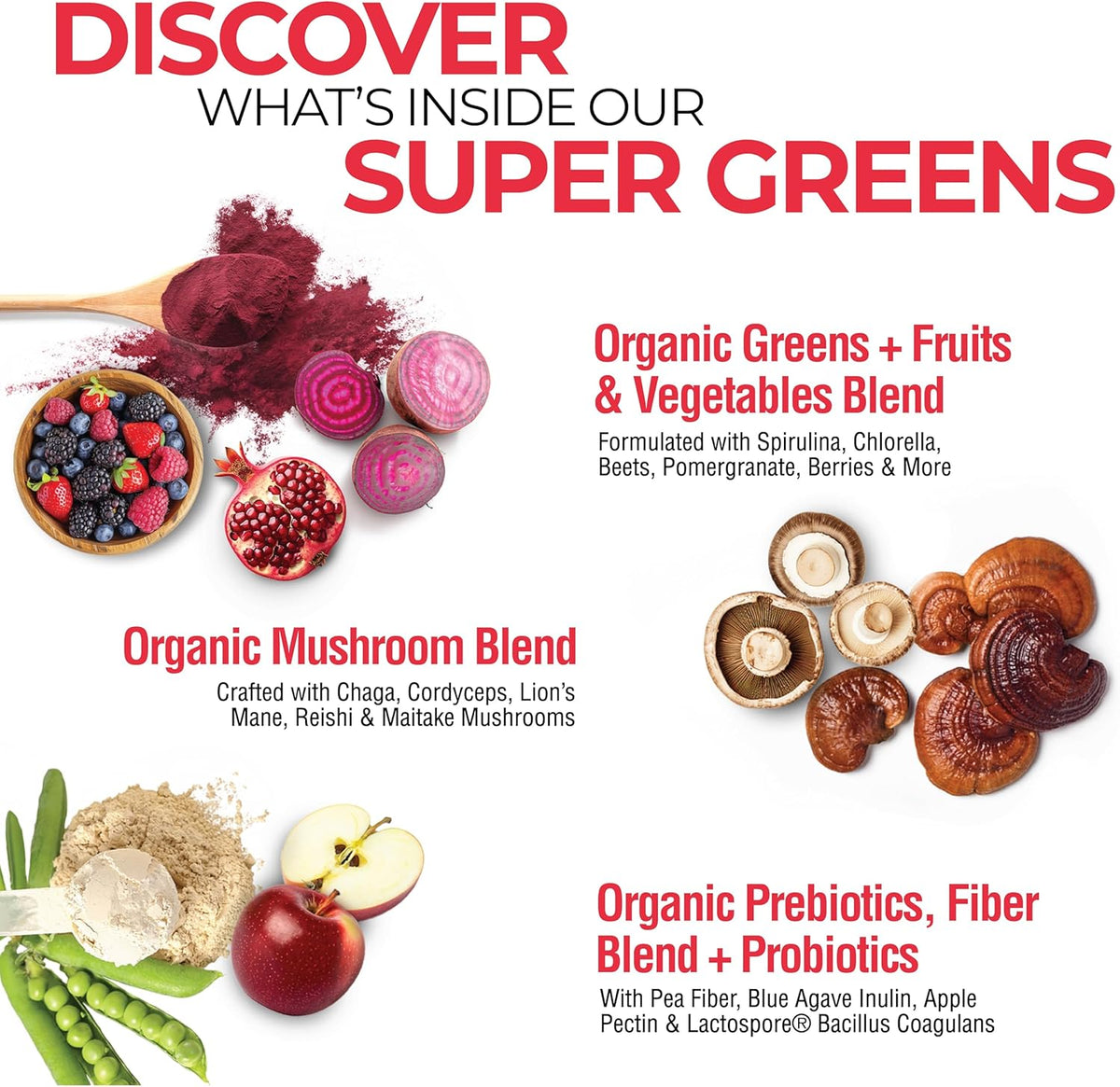 Country Farms Super Greens Power Pack - 50 Organic Superfoods with Probiotics, Unflavoured & Berry, 40 Servings - görsel 4