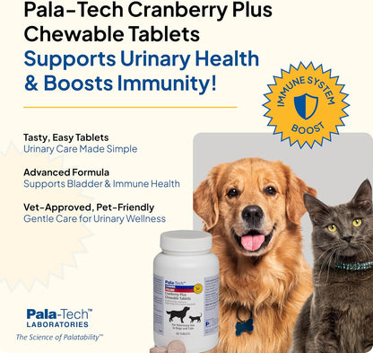 Pala Tech Cranberry Chewable Tablets for Dogs and Cats - Urinary Health Supplement (60 Chewable Tablets)