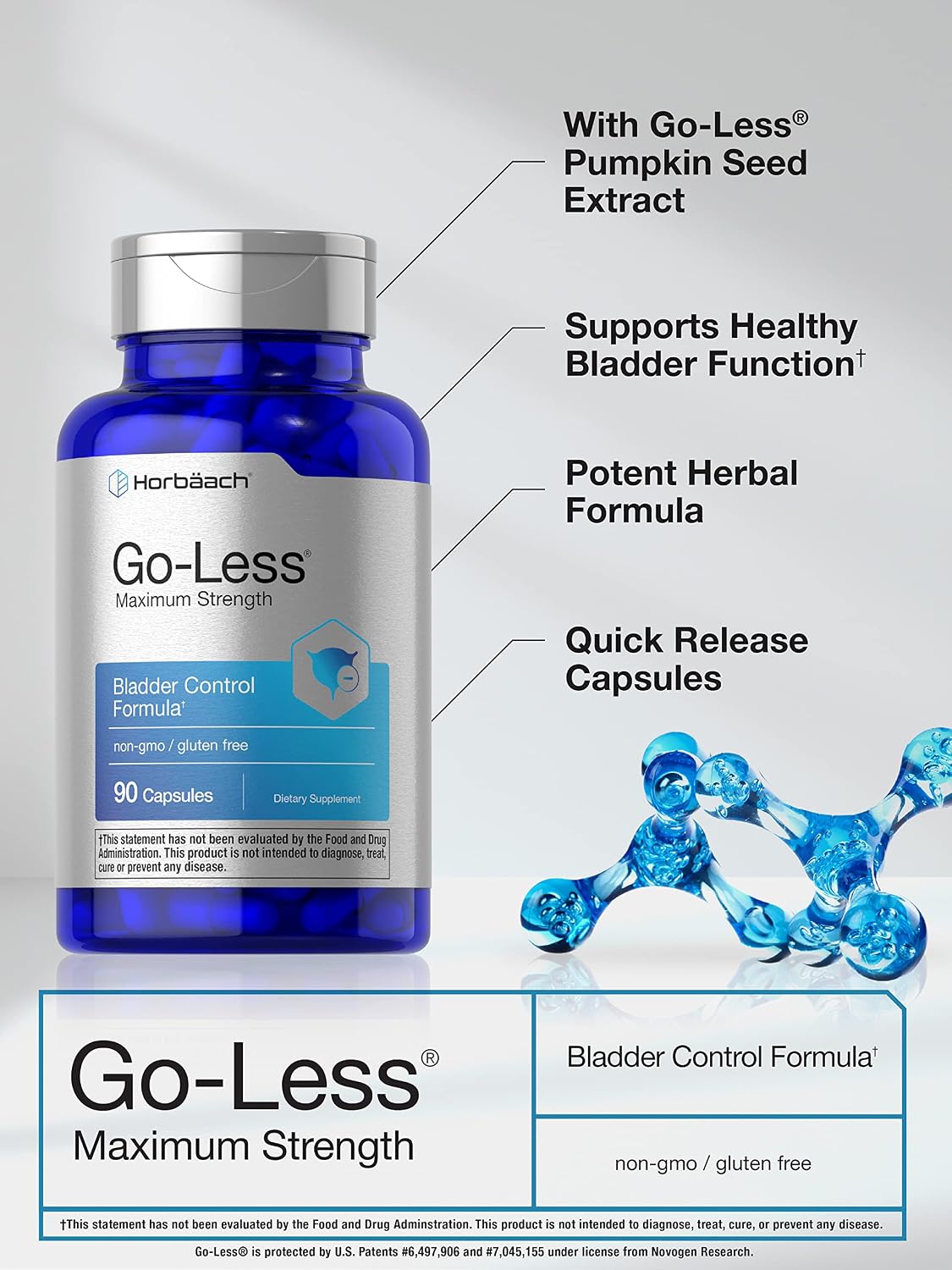 Horbäach Go Less Bladder Control Supplement | 90 Capsules | Maximum Strength Capsules for Women and Men | Non-GMO & Gluten-free Formula - görsel 3