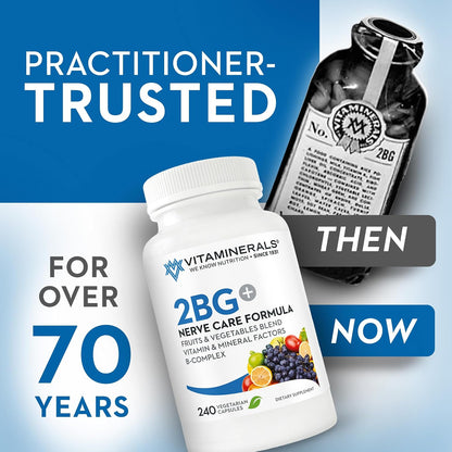 Vitaminerals 2BG+™ B Complex Nerve Support – High Potency B-Complex with Fruits & Veg Blend – 120 Veg Capsules