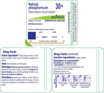 Boiron Natrum Phosphoricum 30C Pellets for Heartburn and Acid Indigestion
