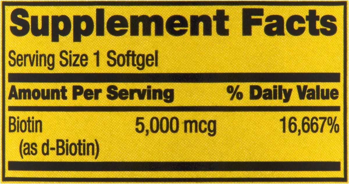 Spring Valley Biotin 5000 mcg, Super Potency, 120 Soft gel capsule Capsules - görsel 3