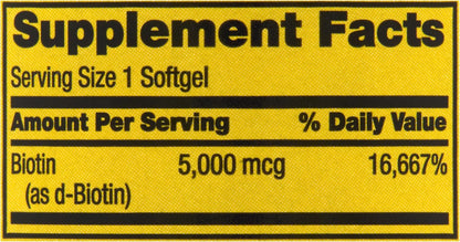 Spring Valley Biotin 5000 mcg, High Strength, 120 Softgels