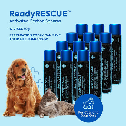 Activated Charcoal microspheres for Dogs and Cats - Veterinary-Grade Pet First Aid Kit Essential - Fast-Acting Emergency Poison Binder - Safe and Travel-Ready - 30g Pack of 12