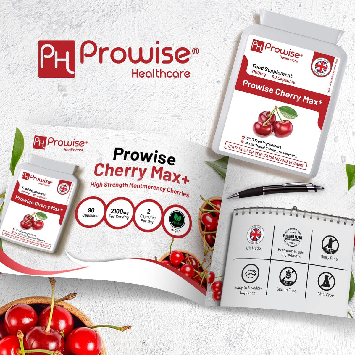 Cherry Max+ 2100mg Montmorency Cherry with Black Cherry - 90 Vegan Capsules - High Strength - Prowise Health care - görsel 4