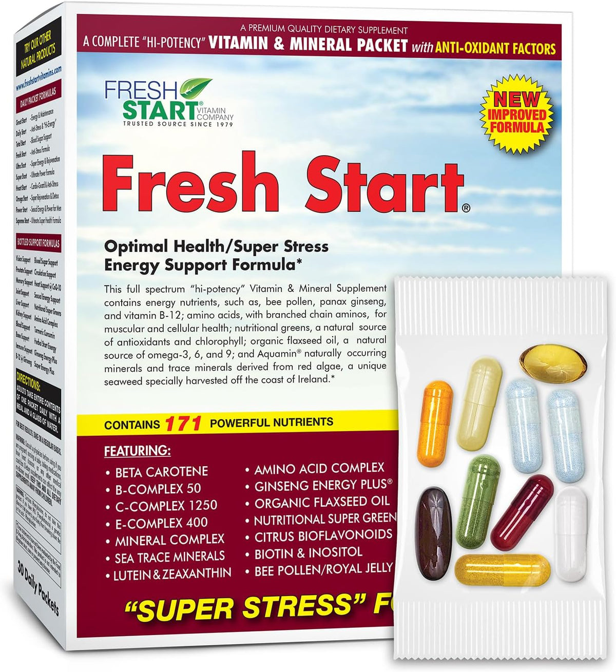 Fresh Start All-in-One Daily Vitamin Pack - Stress & Mood Support with Ashwagandha, Panax Ginseng, Adaptogens, B-Complex & Super Greens - 30 Day Supply - görsel 1