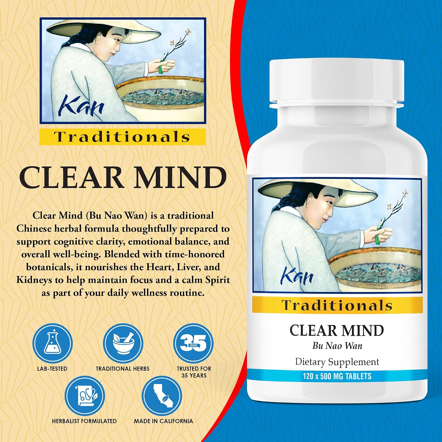 Kan Herbs Company Clear Mind Formula – Traditional Chinese Herbal Blend for Cognitive Clarity and Spirit Support, 120 Tablets - görsel 2