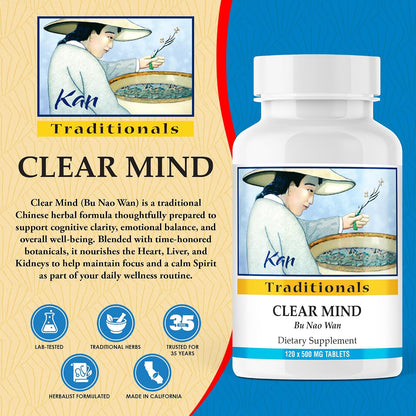 Kan Herbs Company Clear Mind Formula – Traditional Chinese Herbal Blend for Cognitive Clarity and Spirit Support, 120 Tablets