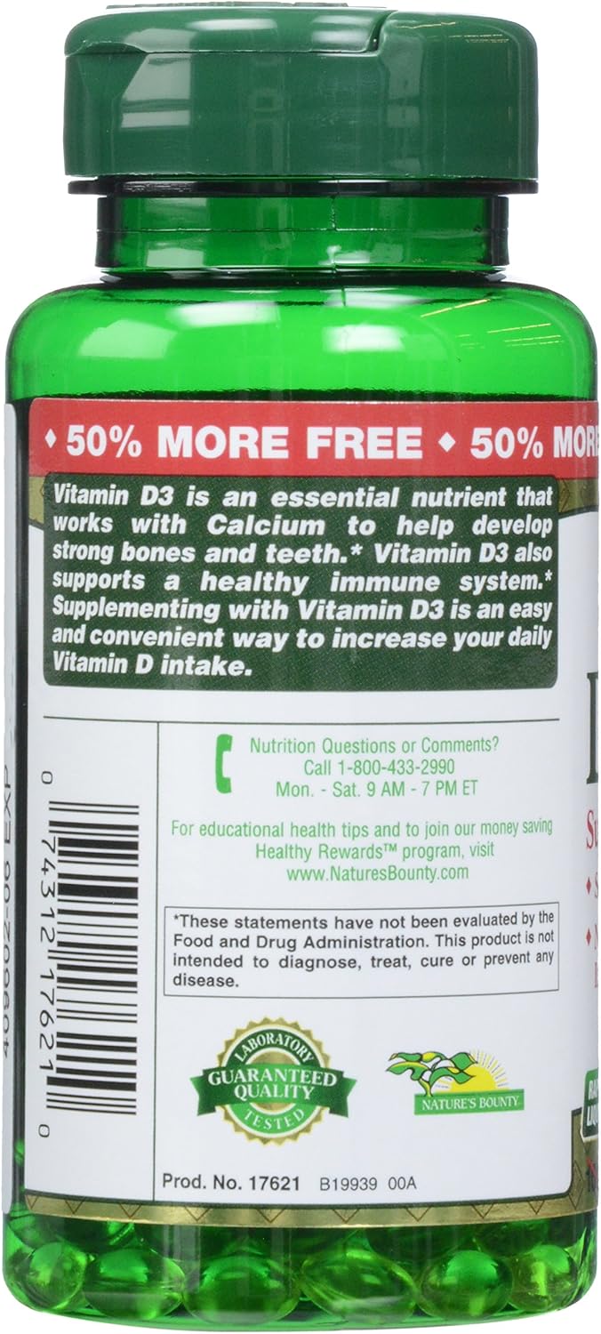 Nature's Bounty Vitamin D3 2000 IU Softgels, 150 Capsules - görsel 4