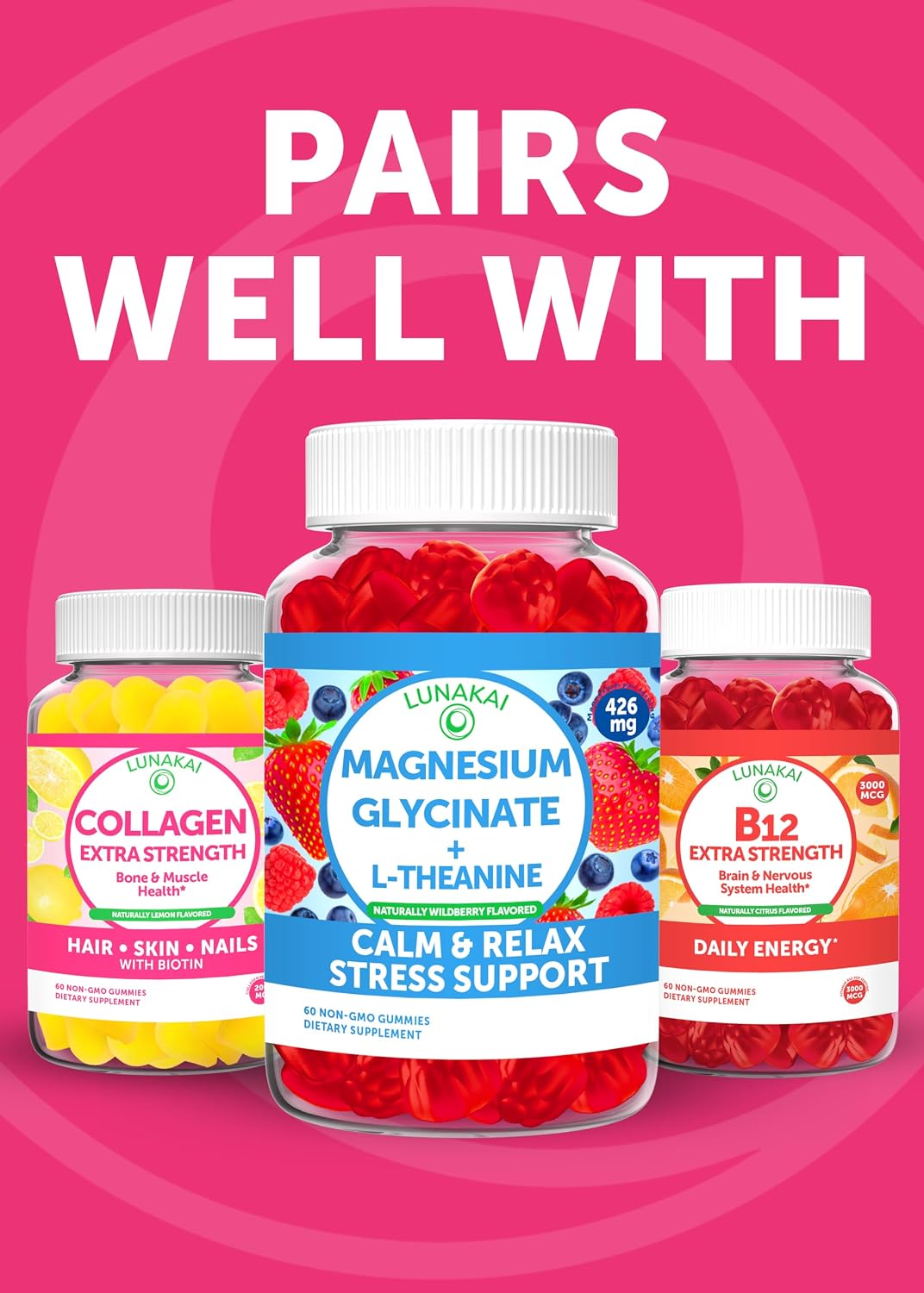 Lunakai Vitamin D3 K2 Gummies with Calcium – Vegan, 2000 IU D3 + 100 mcg K2 (MK7) + 100 mg Calcium – 60 Count - görsel 8
