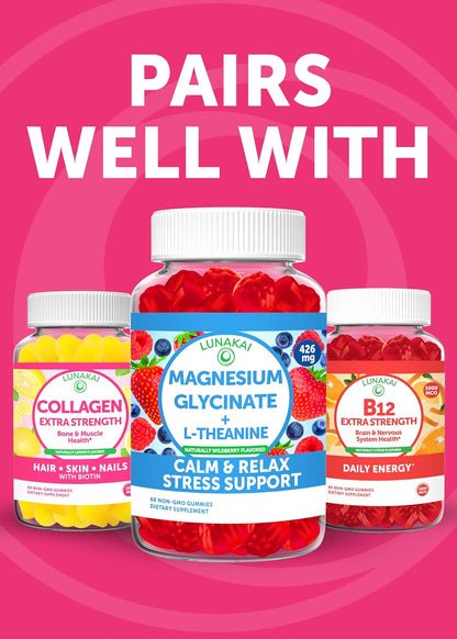 Lunakai Vitamin D3 K2 Gummies with Calcium – Vegan, 2000 IU D3 + 100 mcg K2 (MK7) + 100 mg Calcium – 60 Count