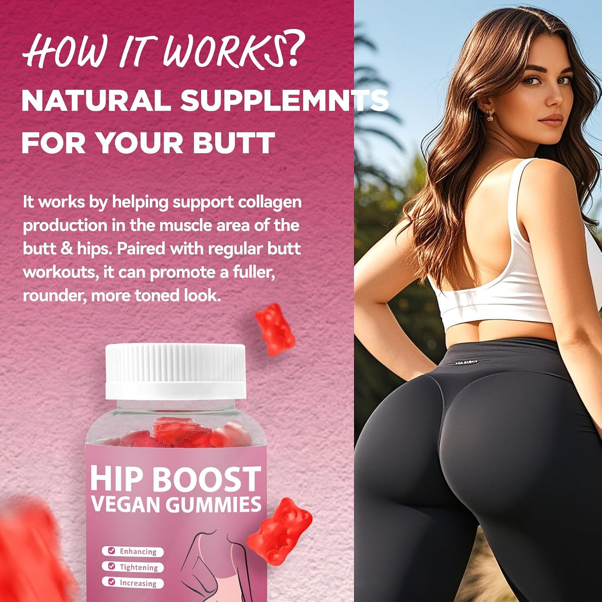 Natural BBL Gummies for Women – Natural Curve Support, 60 Count Bear-Shaped Chews with Herbal Extracts & Multivitamins, Berry Flavour - görsel 5