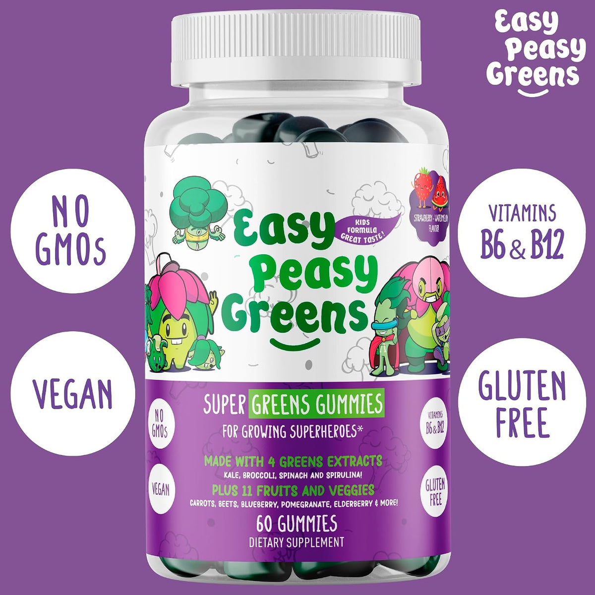 EasyPeasyGreens Daily Veggie Gummies for Kids - 60 Greens Gummies - Vegan Multivitamin with 10 Real Vegetable Extracts - görsel 5