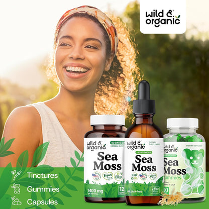 Wild & Organic Sea Moss Liquid Drops - Immune Support - Irish Sea Moss and Bladderwrack Tincture - Multimineral Chondrus Crispus Supplement - Vegan, Sugar & Alcohol-Free - 60 ml