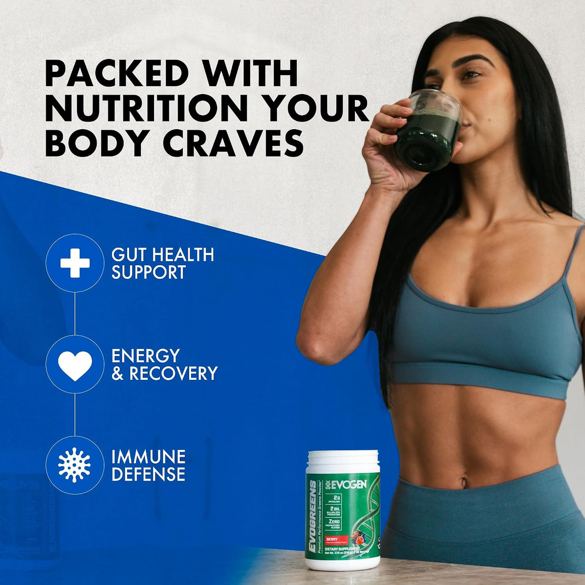 Evogen Evogreens - Super Greens Powder with Organic Spirulina, Probiotics & Pomanox Pomegranate Extract | Berry | 30 Servings - görsel 4