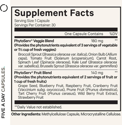 Codeage Instantfood Five A Day, Fruits and Vegetables Nutrients, 30 Capsules