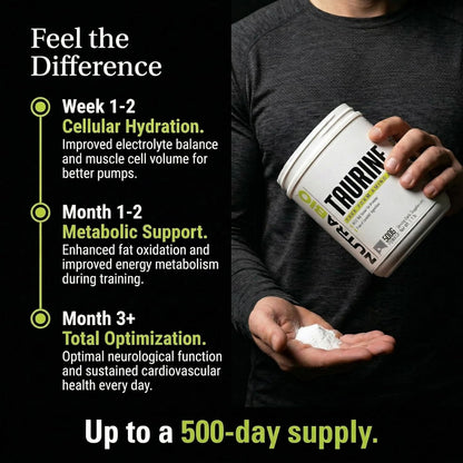 NutraBio Taurine Powder 500g | Pure Free-Form L-Taurine Amino Acid Supplement | Supports Cellular Health, Energy, and Wellness | Non-GMO, USP Grade