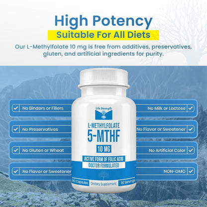 L-Methylfolate 10 mg - 90 Capsules | Active Folate Supplement