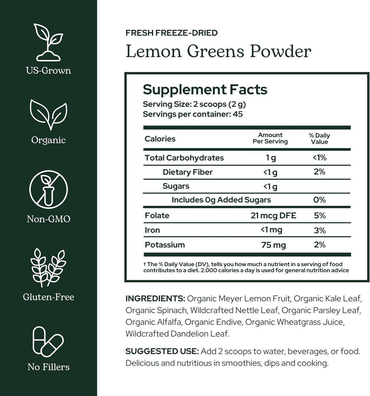 Eclectic Herb Lemon Greens Powder Supplement – Immune & Cleansing Support, Superfood Drink Mix (90 g) - görsel 2
