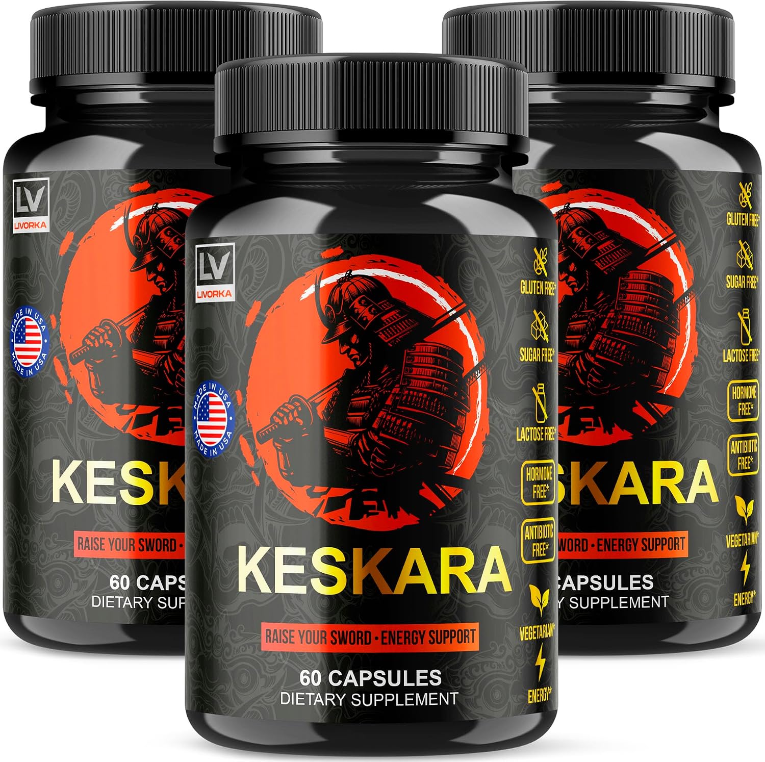 (3 Pack) Keskara Pills for Men, All-Natural Formula, 180 Capsules - görsel 1