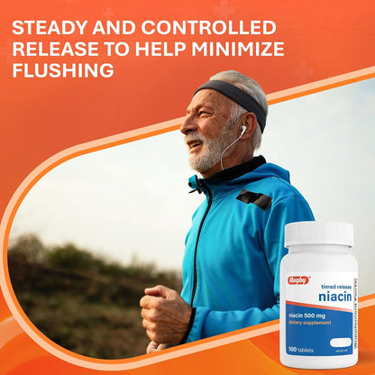 Rugby Timed-Release Niacin 500 mg with Calcium – Food Supplement for Energy and Metabolism support, 100 Tablets (3-Pack)
