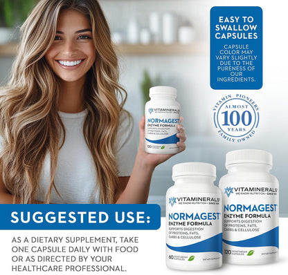 Vitaminerals 61 Normagest - Digestion Support Formula for Protein, Fats & Carbs, Veggie Caps (60 Capsules)