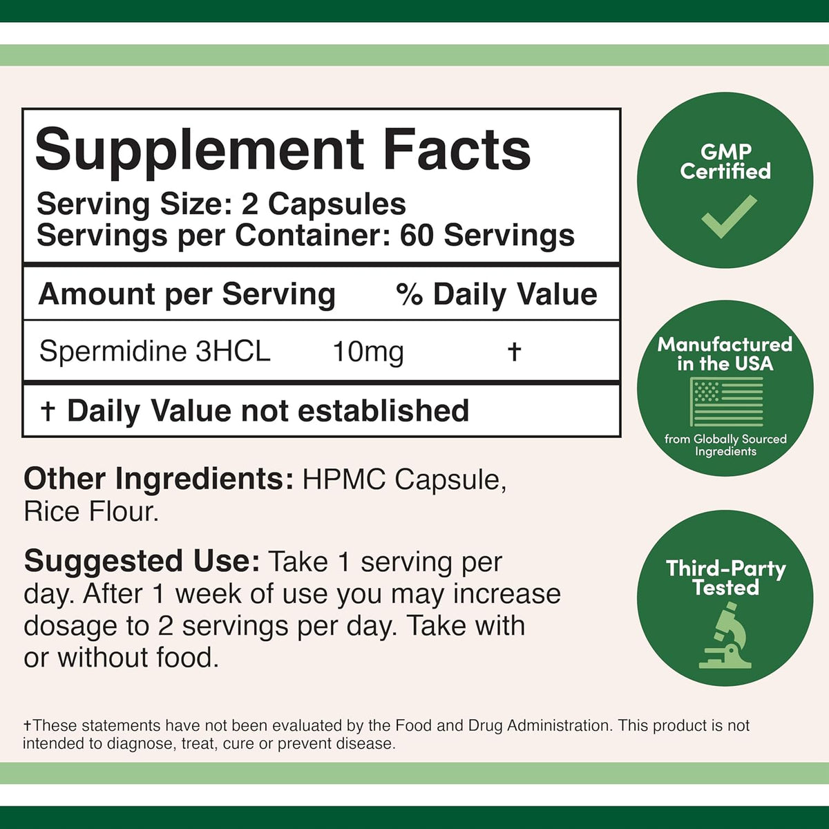 Spermidine Supplement (10mg of 99% Spermidine 3HCL – Third Party Tested) 120 Capsules - görsel 2