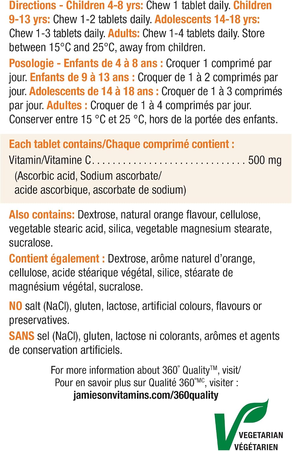 Jamieson Chewable Vitamin C 500mg, 330 Tablets, Tangy Orange - görsel 5