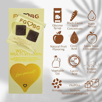 FGBG Women's Multivitamin Gummies - Vegan All-in-One Formula - Supports Energy & Brain Function - 30-Day Supply