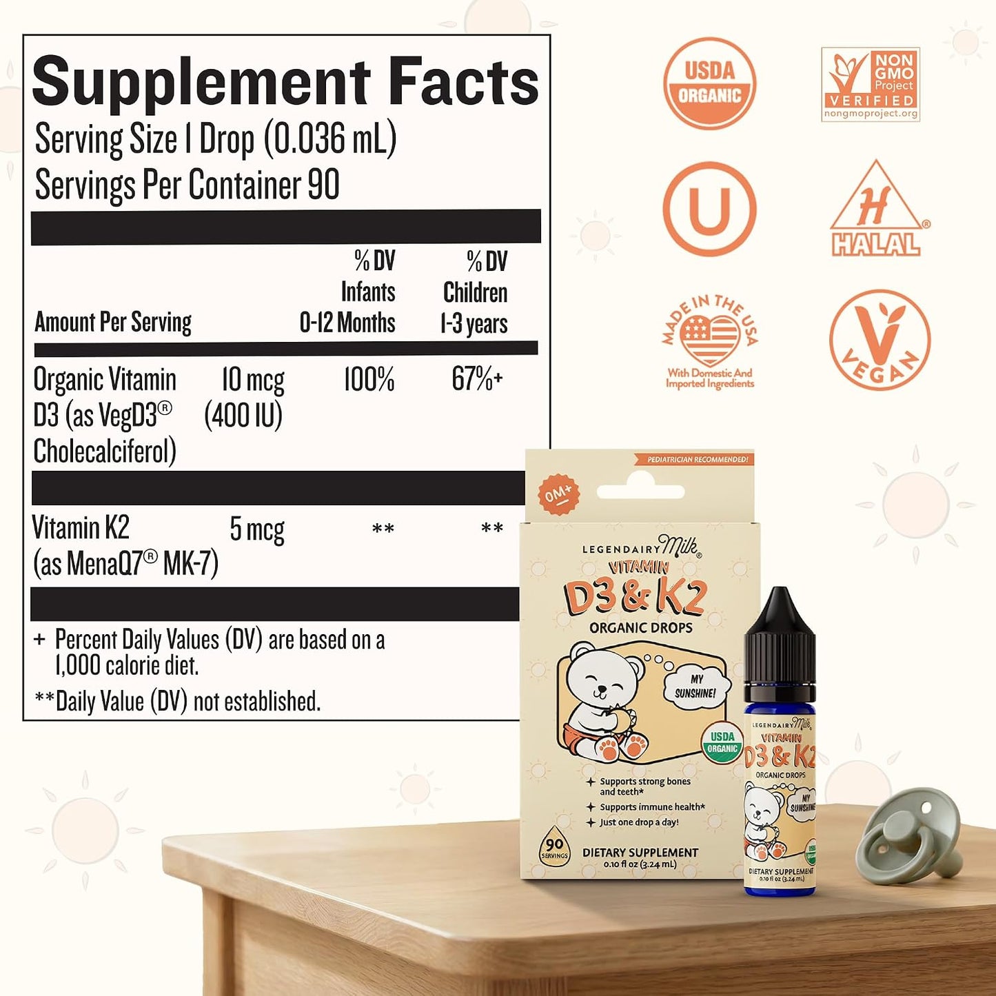 Legendairy Milk Organic Baby Vitamin D3 K2 Liquid Drops - 400 IU, 90 Servings - görsel 7