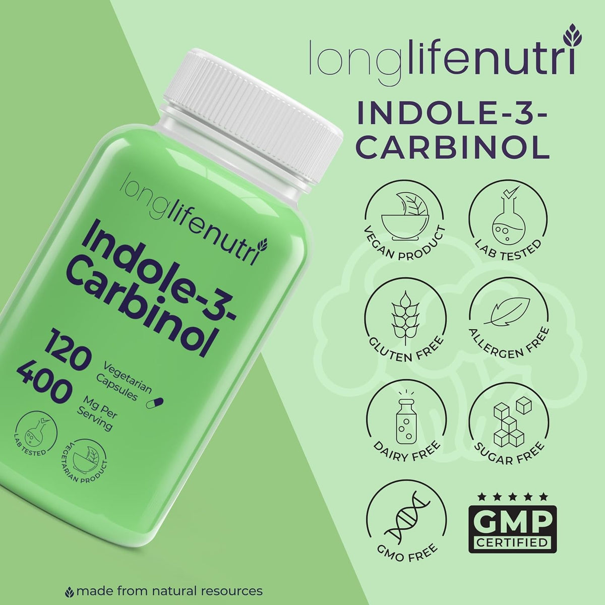 LongLifeNutri Indole-3-Carbinol 400mg - 120 Vegetarian Capsules - görsel 7