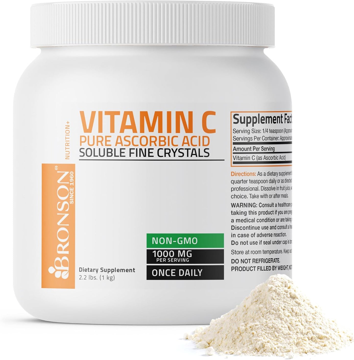 Bronson Vitamin C Powder – Pure Ascorbic Acid, Non-GMO Crystals – 1 kg - görsel 1
