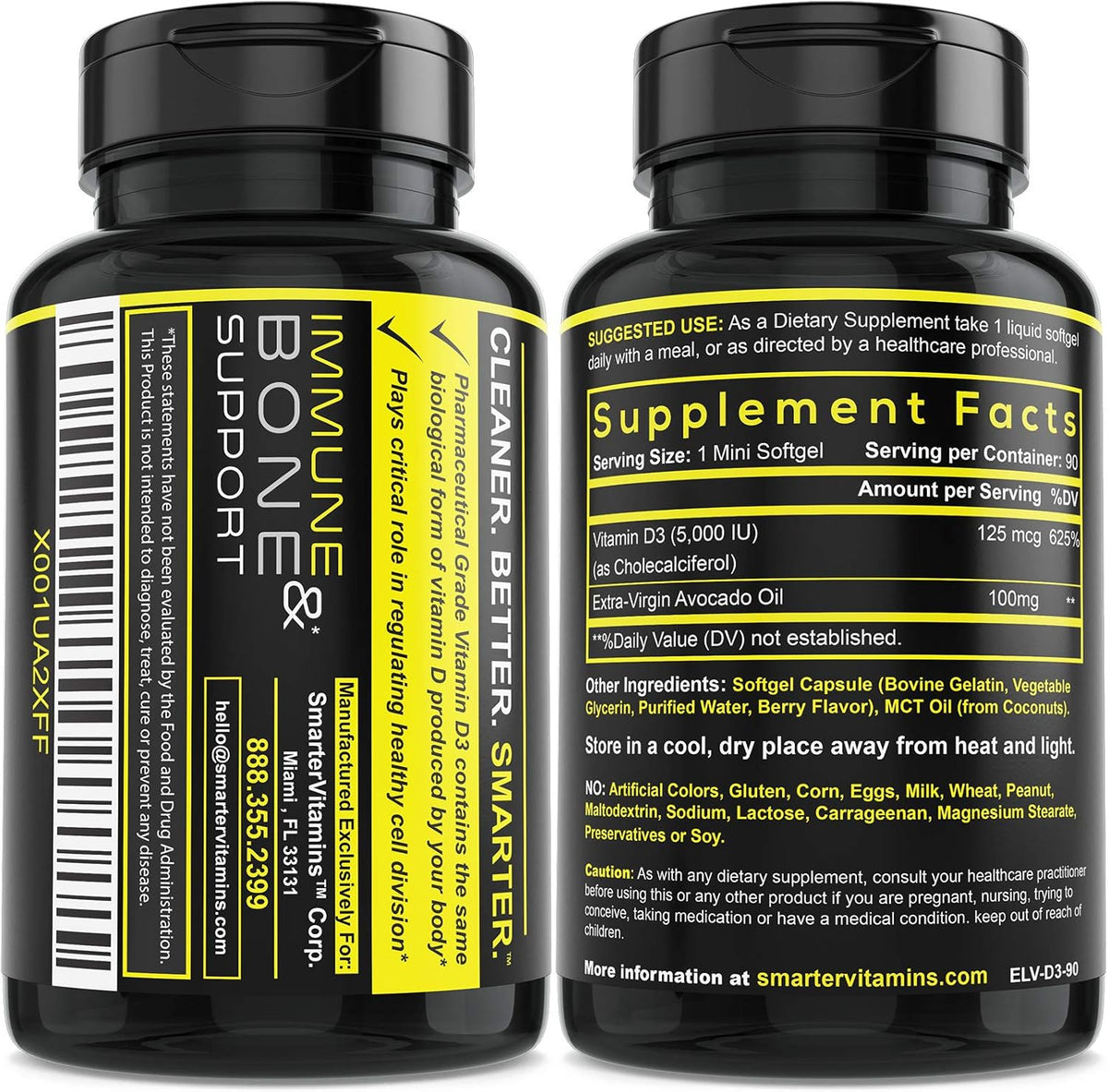 Smarter Vitamin D3 5000 IU in Avocado Oil 125mcg - 90 Mini Softgels - görsel 2