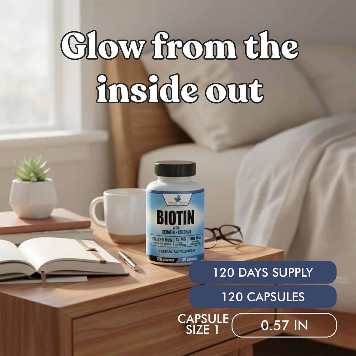 American Standard Supplements Biotin 20,000mcg with Keratin, Coconut & Zinc - 120 Veggie Capsules - görsel 8