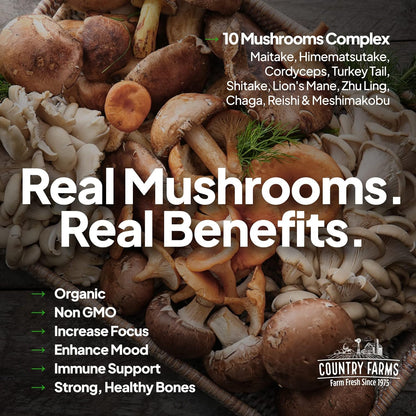Country Farms Super Greens Natural Flavour – Organic Superfood Powder with Fibre, Mushrooms & Probiotics (60 Servings, 900g)