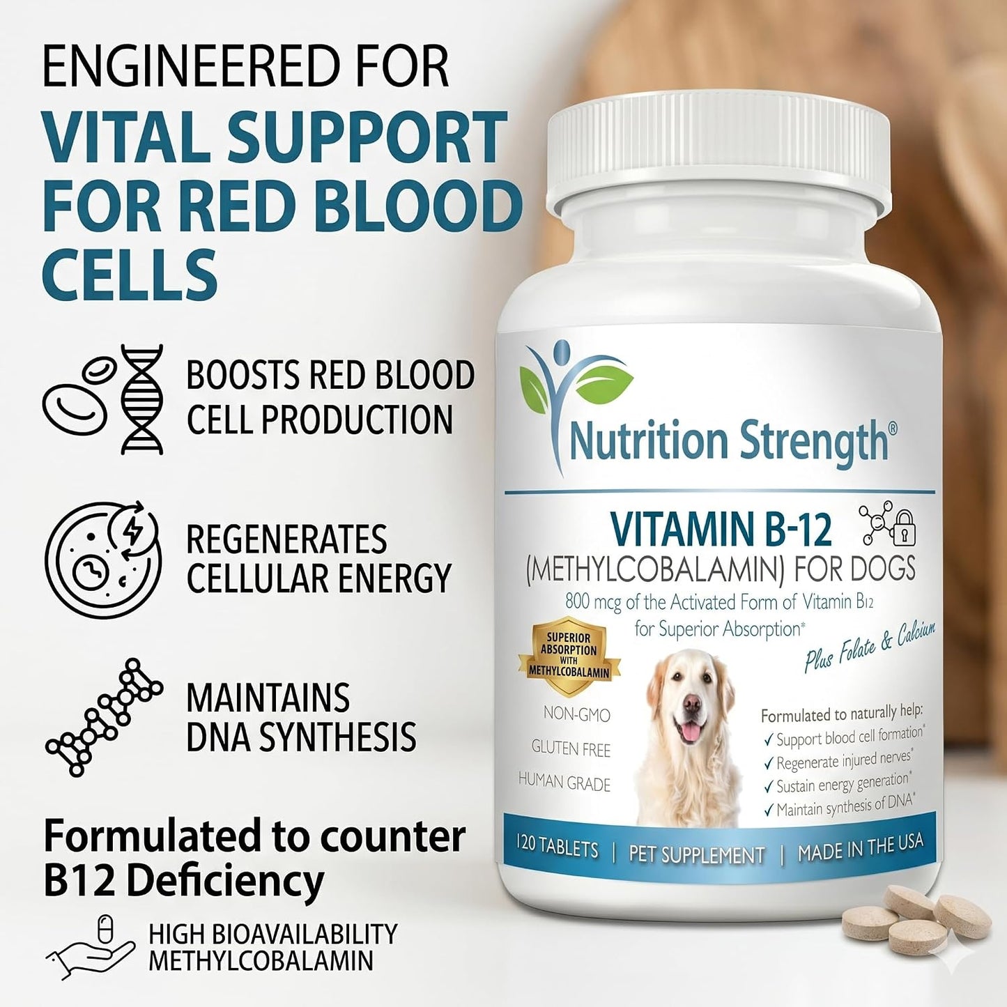Nutrition Strength Vitamin B12 for Dogs Plus Folate & Calcium – 120 Chewable Tablets - görsel 4