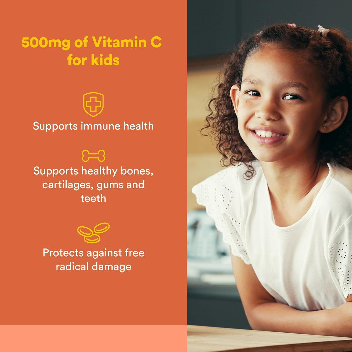 Natural Factors Kids Chewable Vitamin C 500 mg - Immune Support, Bones, Teeth, Gums - Peach, Passionfruit & Mango - 90 Wafers - görsel 2