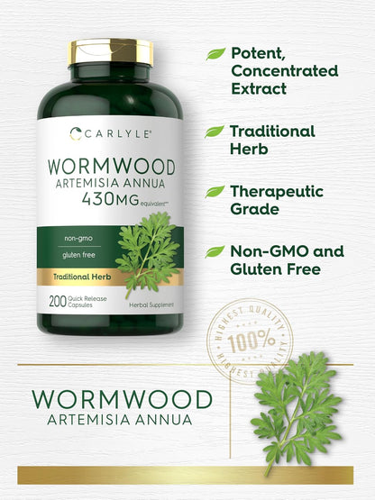 Carlyle Wormwood Capsules – 200 Count – Artemisia Annua Herb – Non-GM & Gluten-free Supplement