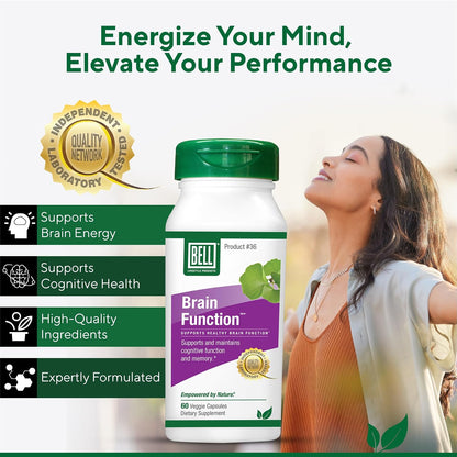 Bell Brain Function Lifestyle – Cognitive Health Support with Ginkgo, Vitamin B12, Folate (60 Vegetarian Capsules)