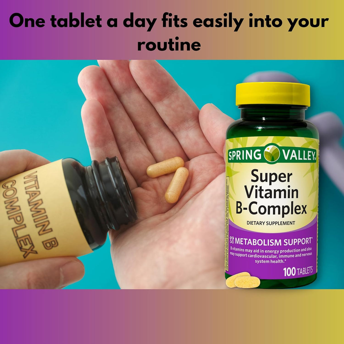 Super Vitamin B Complex - Tablets with B6, B12, C, Thiamine, Biotin, Folate, Pantothenic Acid, Riboflavin (100 Count) - görsel 3